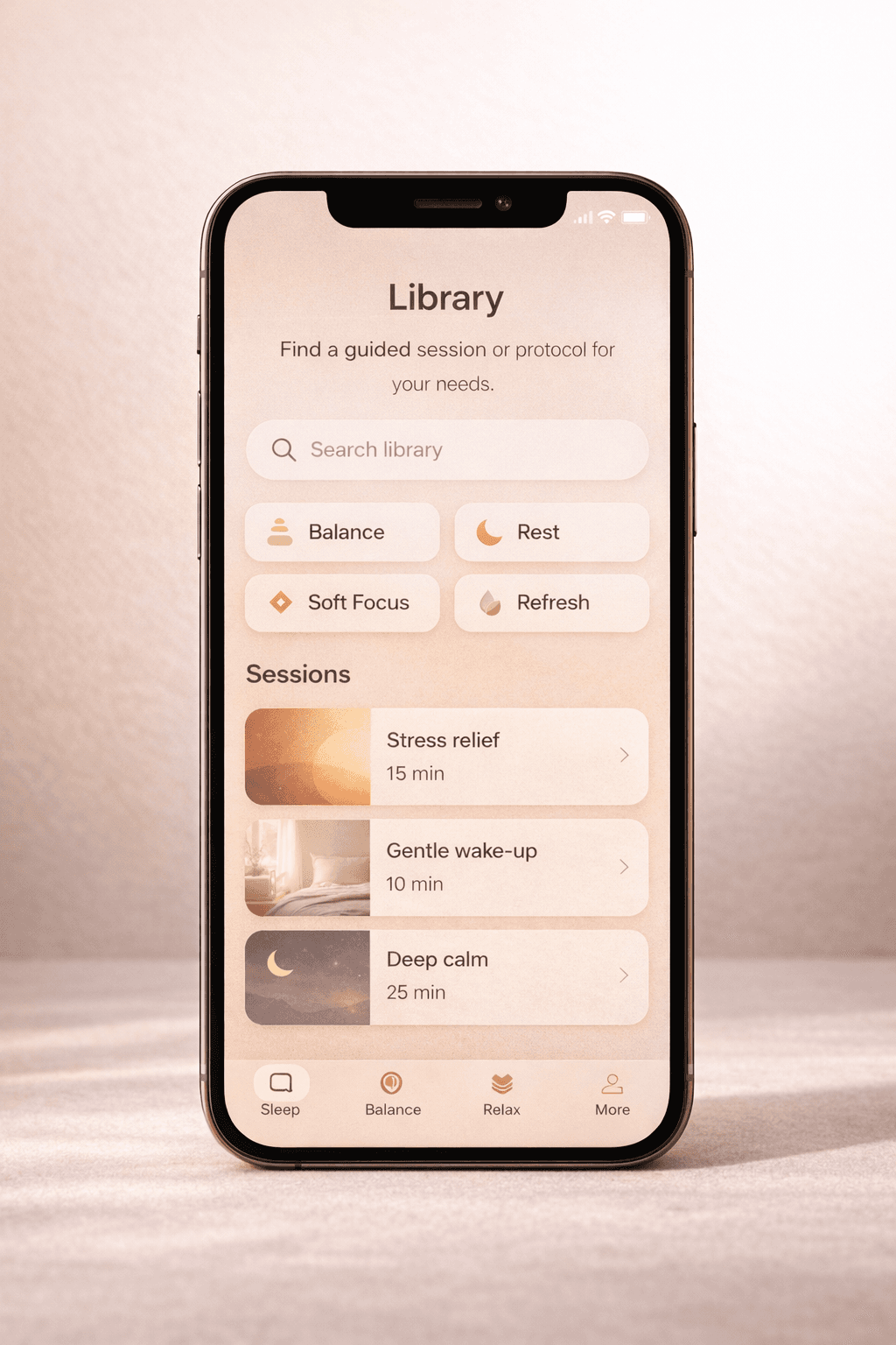 Neuvago App guided session library preview.