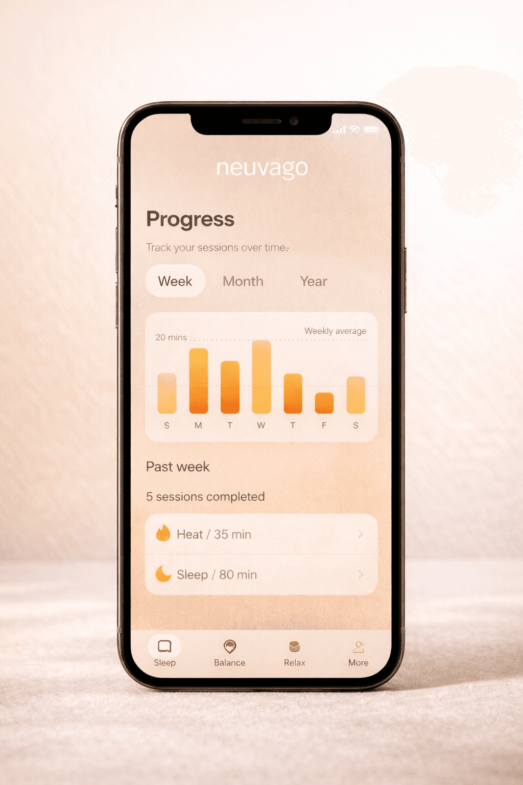 Neuvago App progress and reflection tools preview.